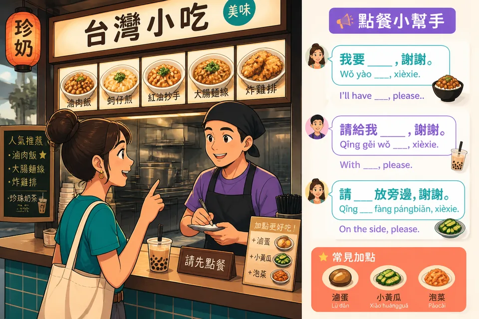 Two friends at a table deciding what to order while using Japanese phrases like おすすめは何ですか and 同じものをお願いします.