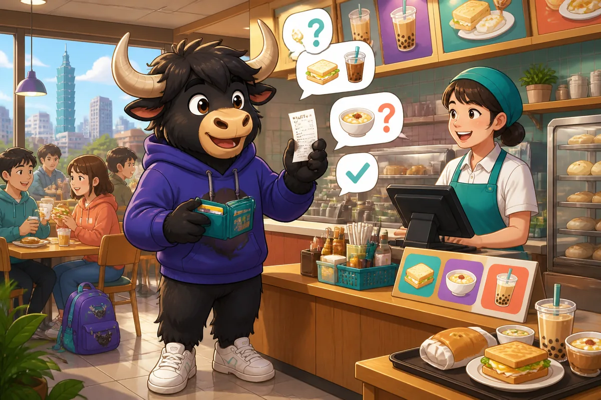 A cozy Japanese café scene showing a small wooden table with a menu and a steaming cup of coffee — lesson about cafe and restaurant phrases in Japanese.