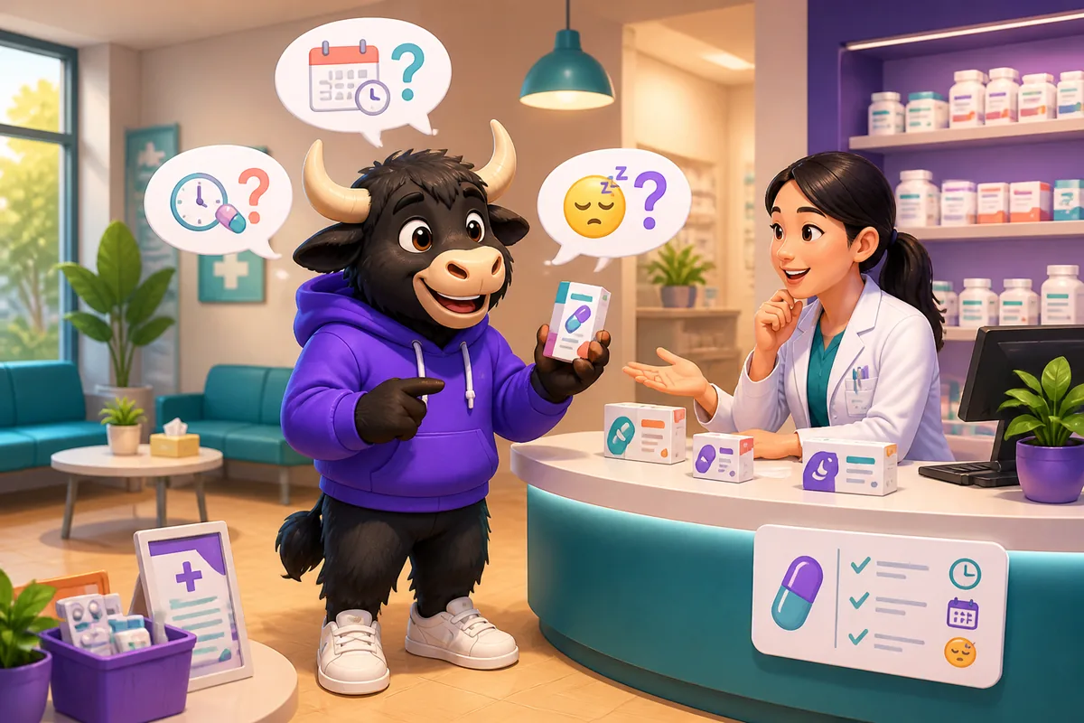 A friendly Japanese pharmacy counter with a pharmacist handing medicine; focus on Japanese phrases for pharmacy visits.
