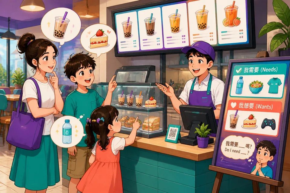 Customer and shop clerk talking politely in Japanese about whether a reservation or extra item is necessary.