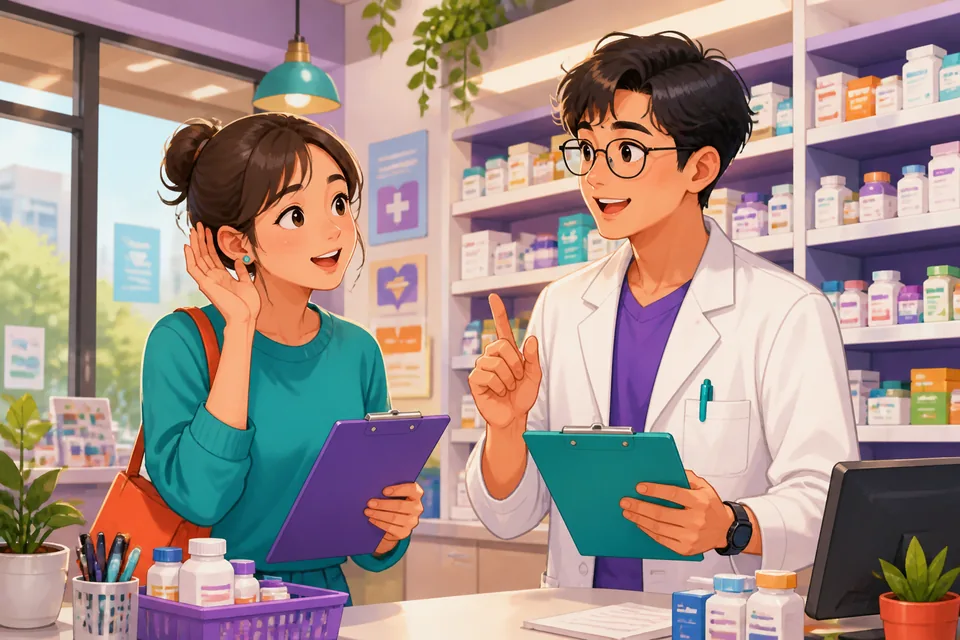 Two students whispering polite phrases to the teacher in Japanese about which exercise and asking permission to speak.