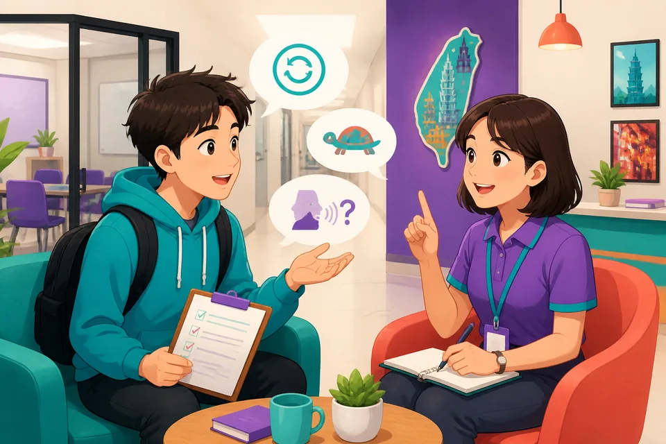 Students in a Japanese classroom politely asking the teacher questions like repeat, slow down, and homework details.