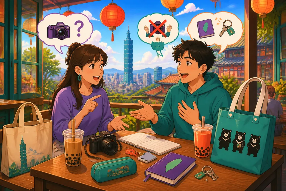 Anna and David pointing at items while politely asking and answering who has what in Japanese.