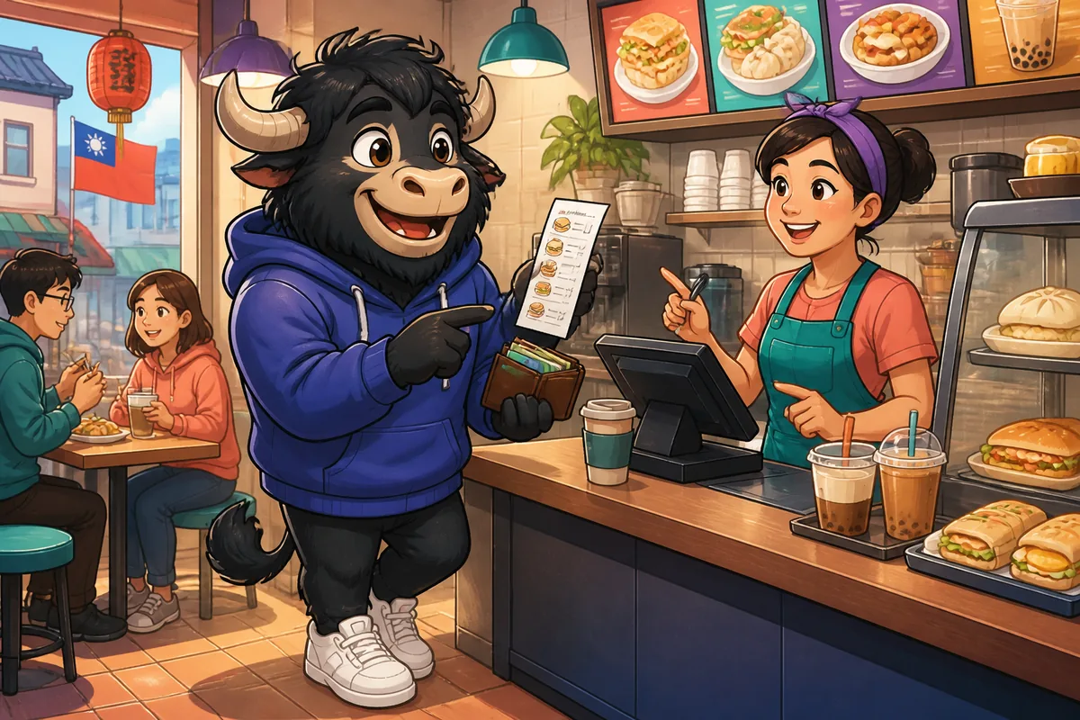 A friendly shop counter in Japan with a customer pointing at an item — lesson on Japanese shopping phrases and polite requests.