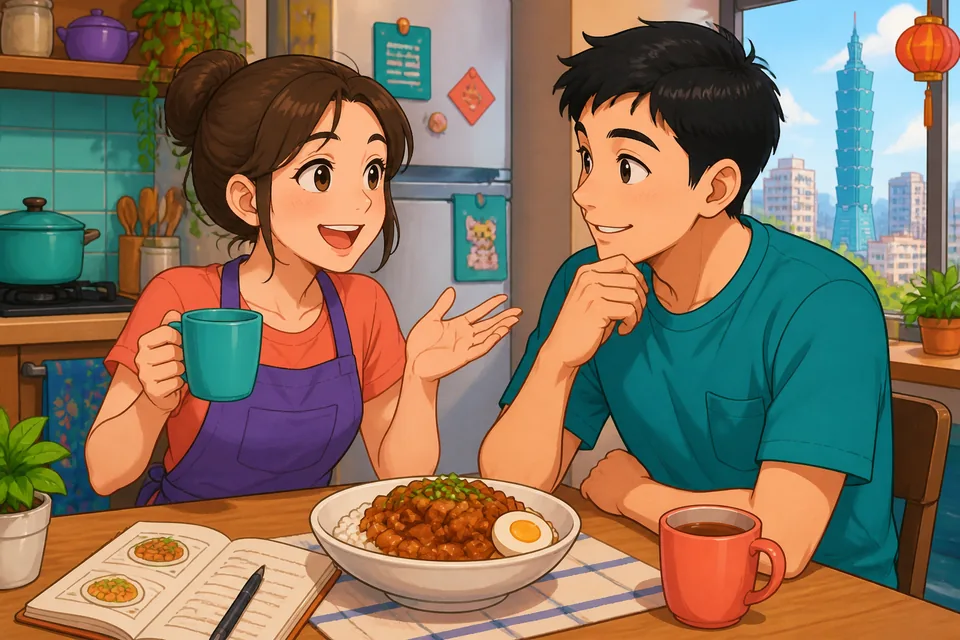 Anna and David talking about a new task; expressions like ちょっと難しいです and そうですね appear naturally in the dialogue.