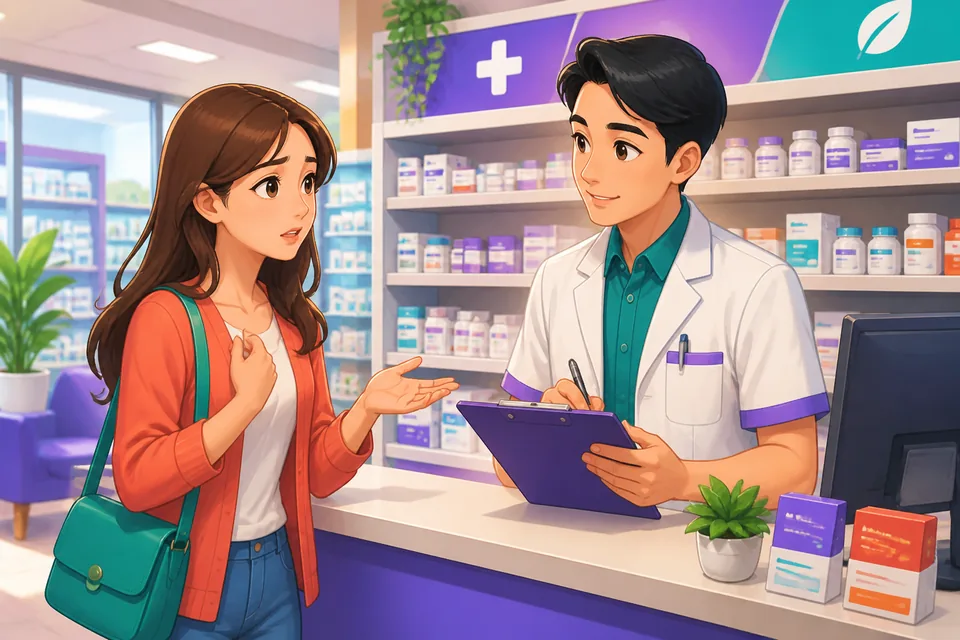 Two people in a hallway: one says 'エレベーターが動きません。' and the other offers help; the scene shows helpful body language.