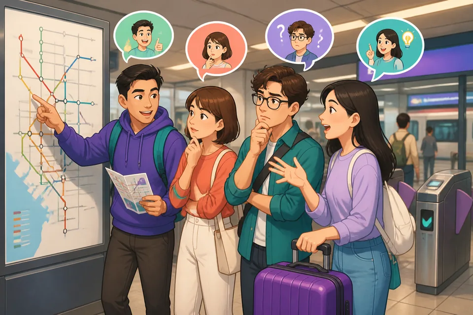 A small office discussion in Japanese about a schedule, with one person partially agreeing and the other suggesting changes.
