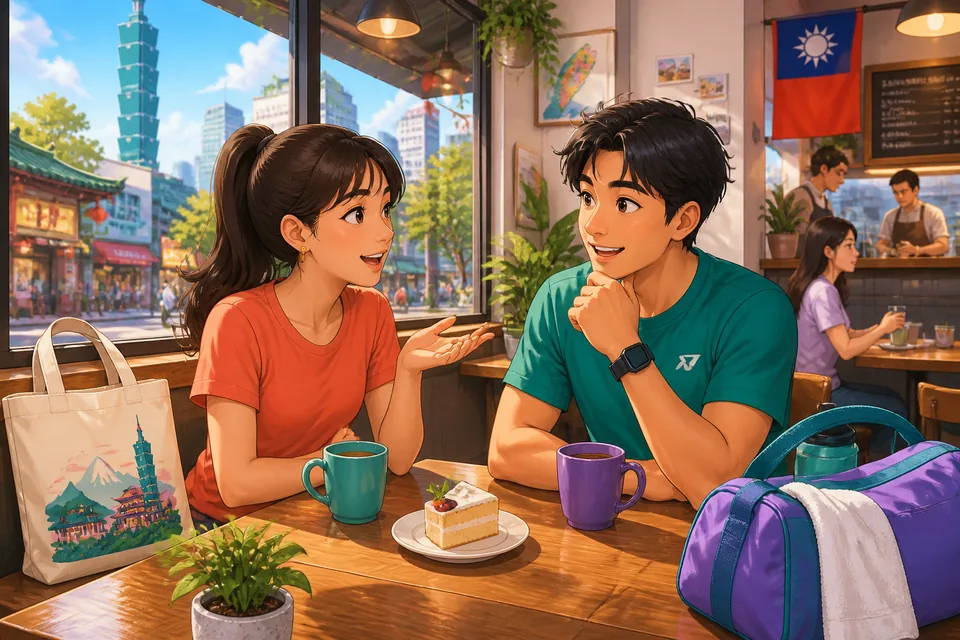 Anna and David talking about how often they go to the gym and jog — a natural example of frequency expressions in Japanese.