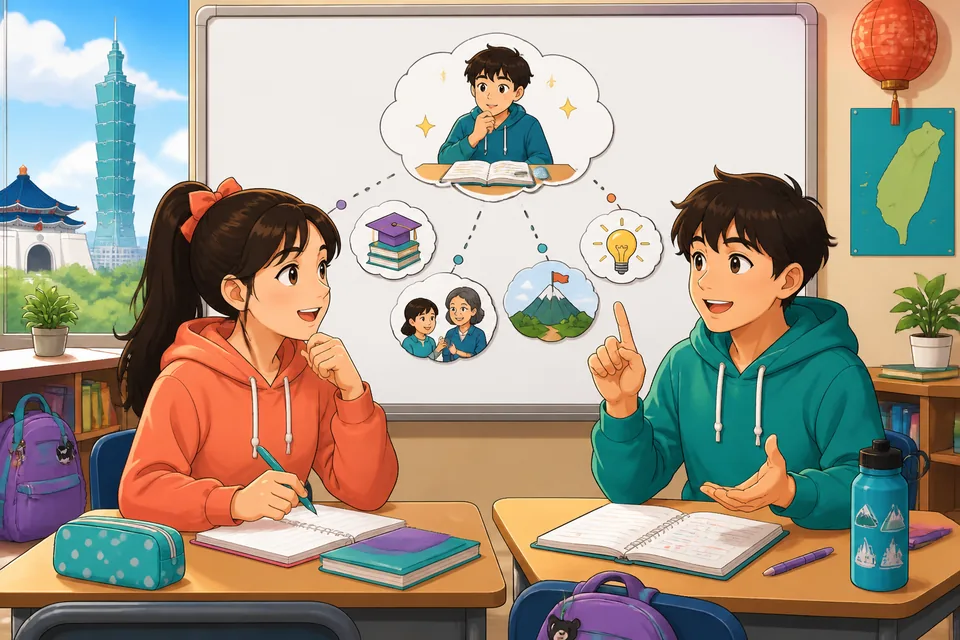 Close-up of Anna and David talking, with Japanese bubbles that include ことにした and 〜からです to emphasize reasons and decisions.