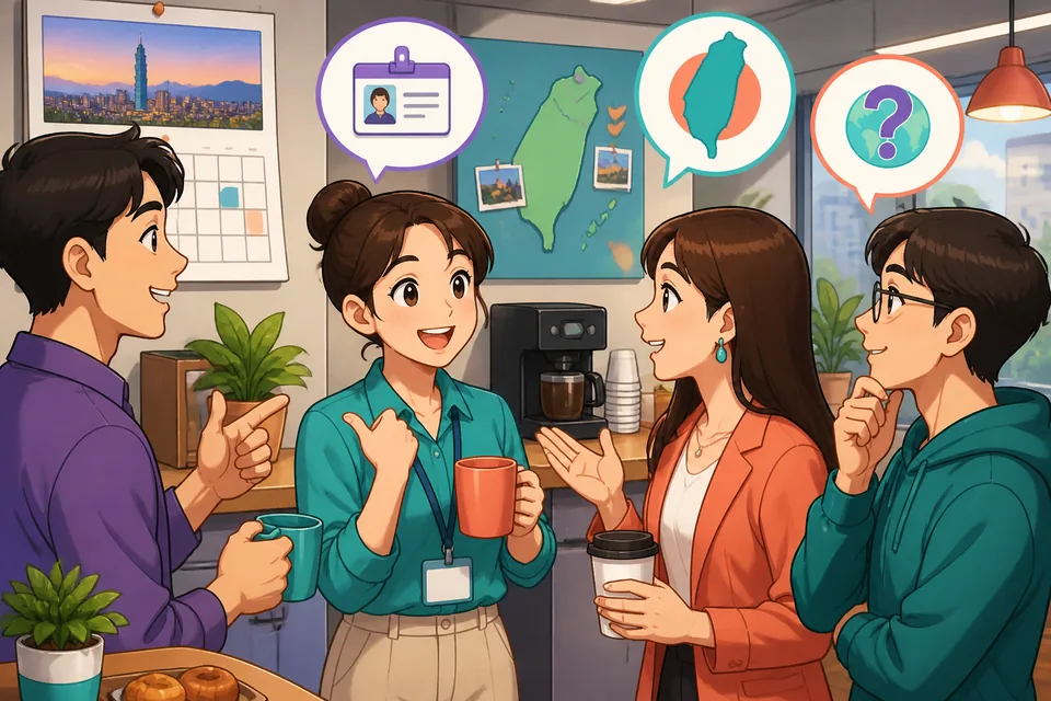 A friendly classroom scene where learners practice saying names and where they are from in Japanese; the board shows 出身はどちらですか？