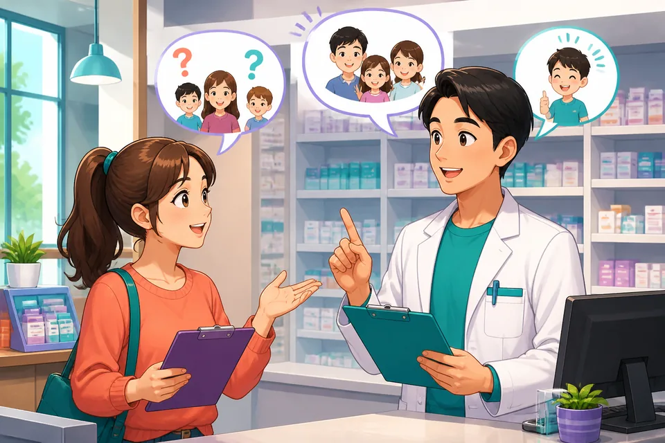 Anna and David sit at a table and ask about siblings and living arrangements while practicing polite Japanese phrases.