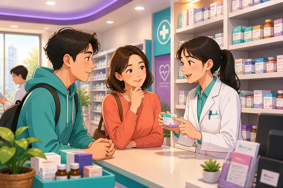 A cozy café scene where Anna and David talk about weekend plans and saving money; the image hints at asking about schedules in Japanese.
