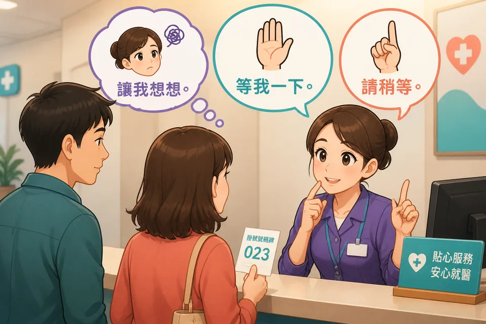 Anna and David talking at a table in Japanese, using polite fillers while one thinks and the other listens.