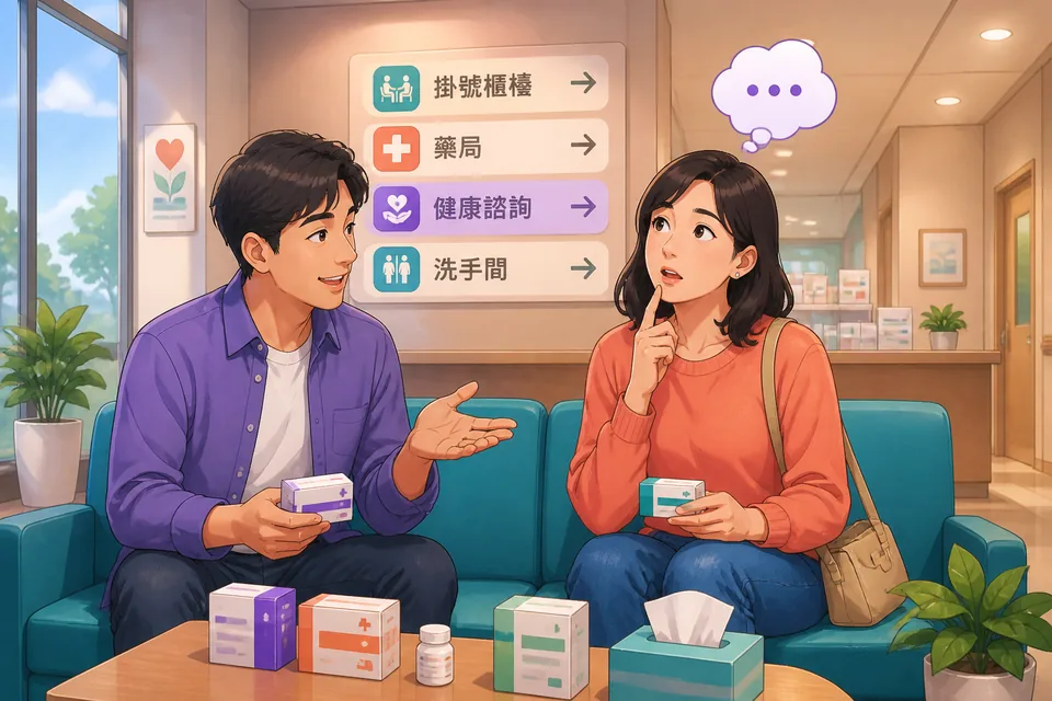 Close-up of a short dialogue in Japanese about plans, showing polite hesitation and search-for-word expressions.
