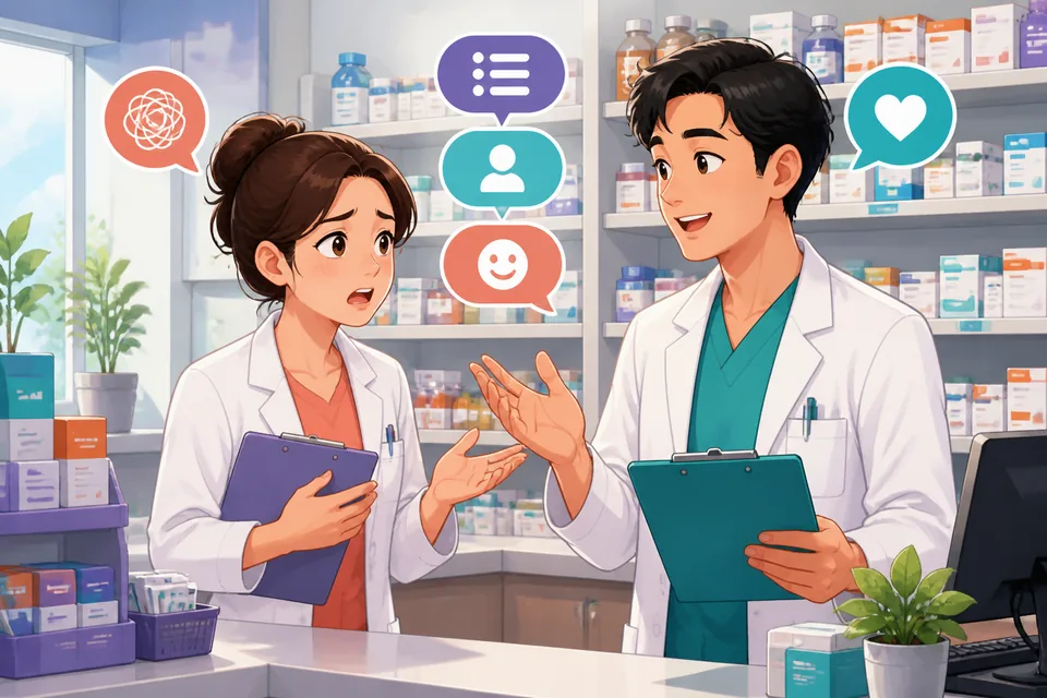 Anna telling David about a stressful time; David replies with short, caring Japanese responses.