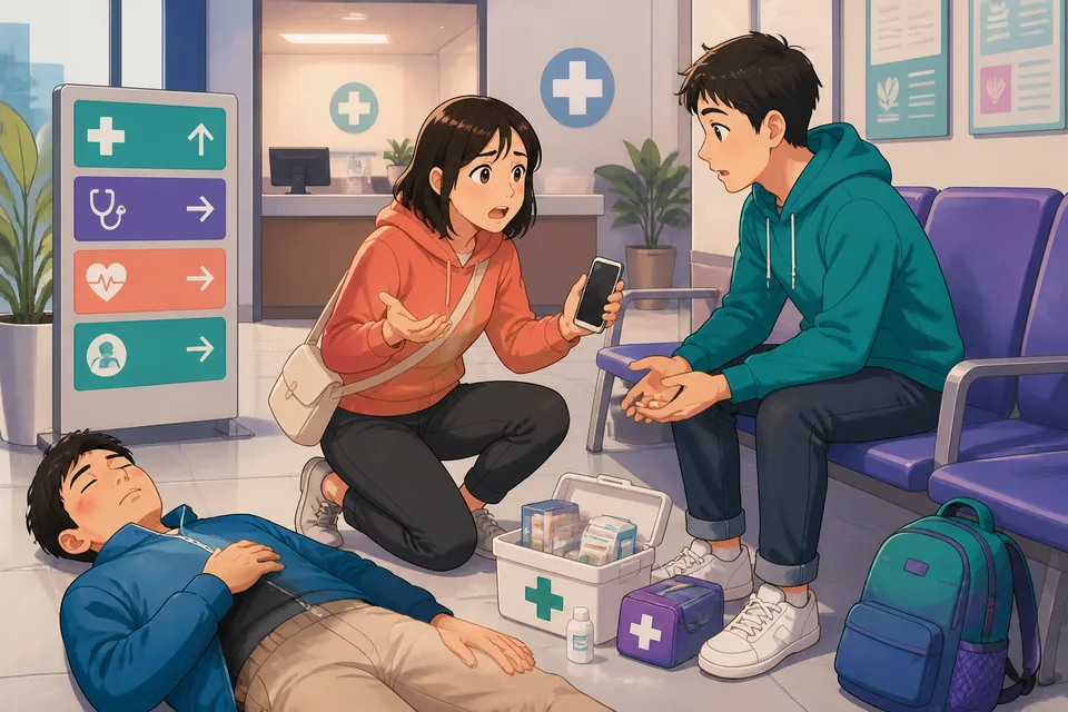 Close-up of Anna and David speaking in Chinese, one asking to use the other's phone and asking ‘What should I do?’