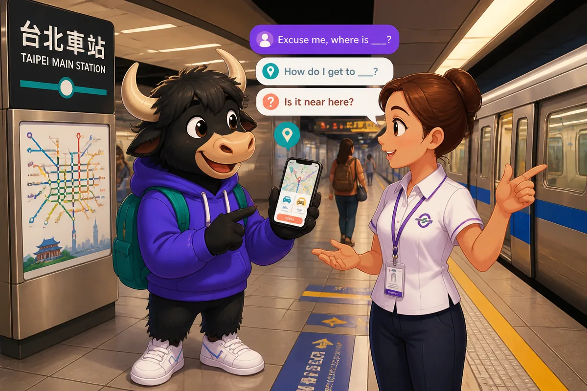 A traveler politely asking for directions in Simplified Chinese on a busy Beijing street — lesson about asking directions.