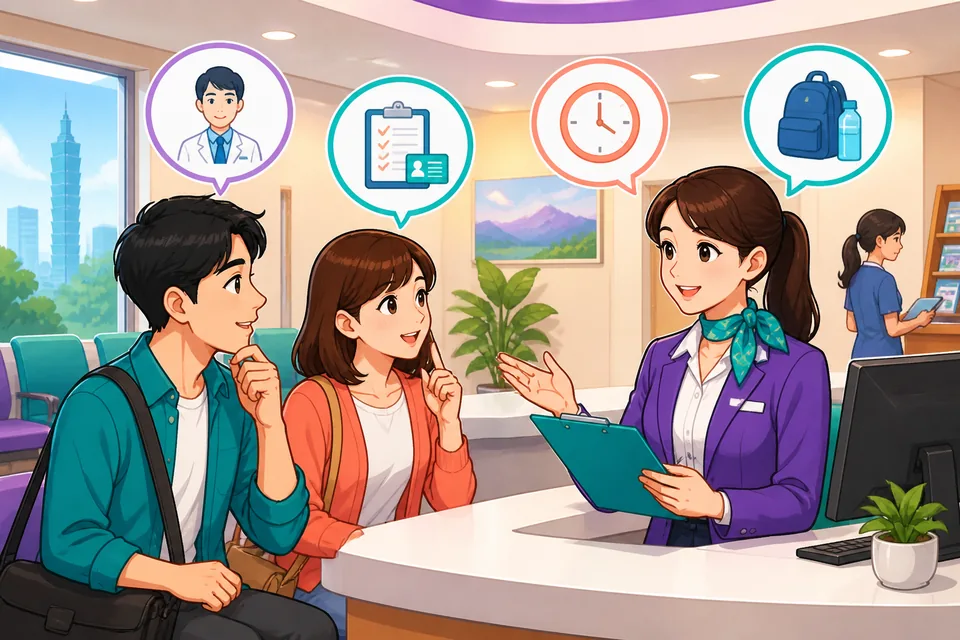 A person on the phone at a clinic reception in mainland China, asking about an appointment in Simplified Chinese.