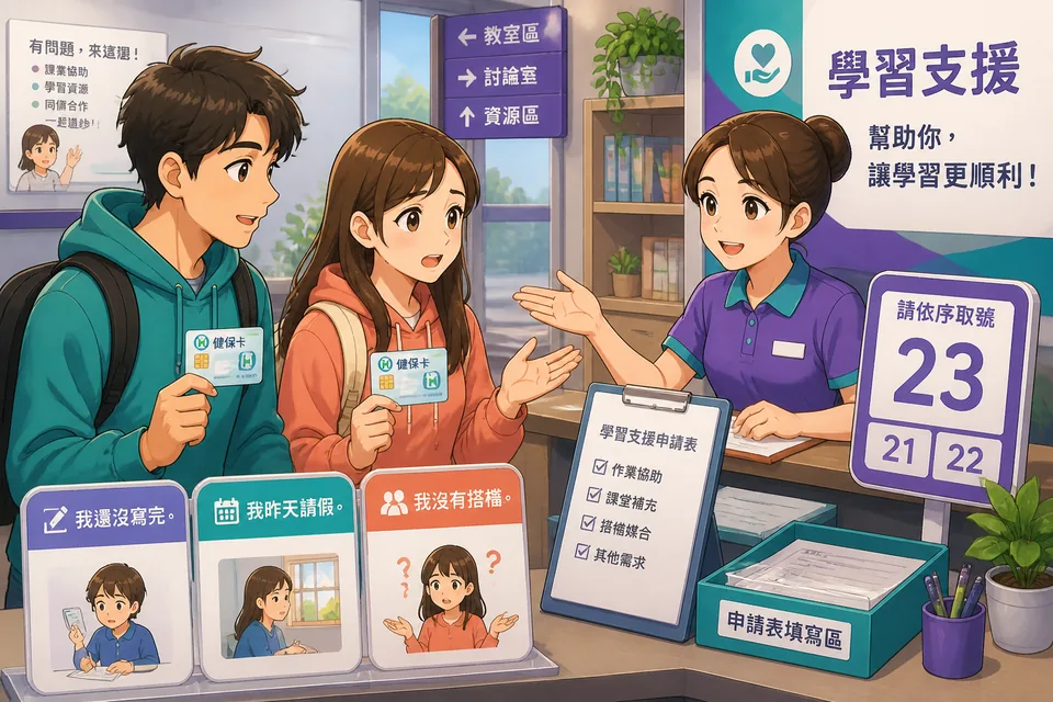 Two students whispering in class: one asks to borrow a pen and another says they can't see the board in Simplified Chinese.