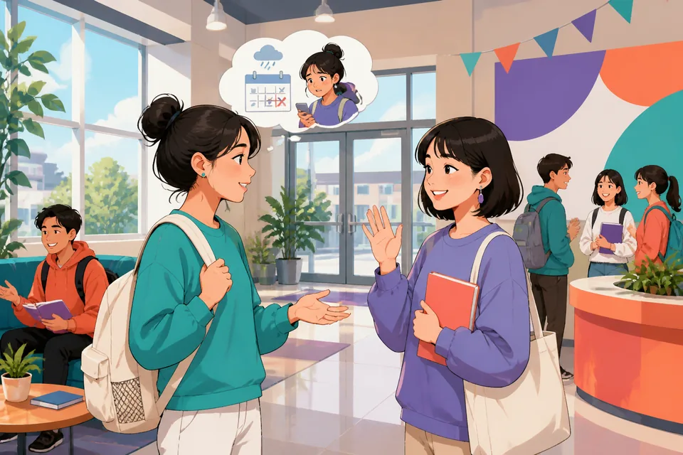 Two friends texting in Simplified Chinese about changing plans; one apologizes and suggests a new time.