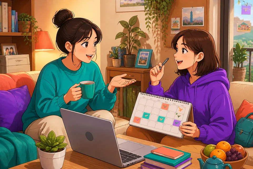 Phone screen showing a Chinese chat asking “现在方便吗？” (Xiànzài fāngbiàn ma?) — a China-specific scheduling scene.
