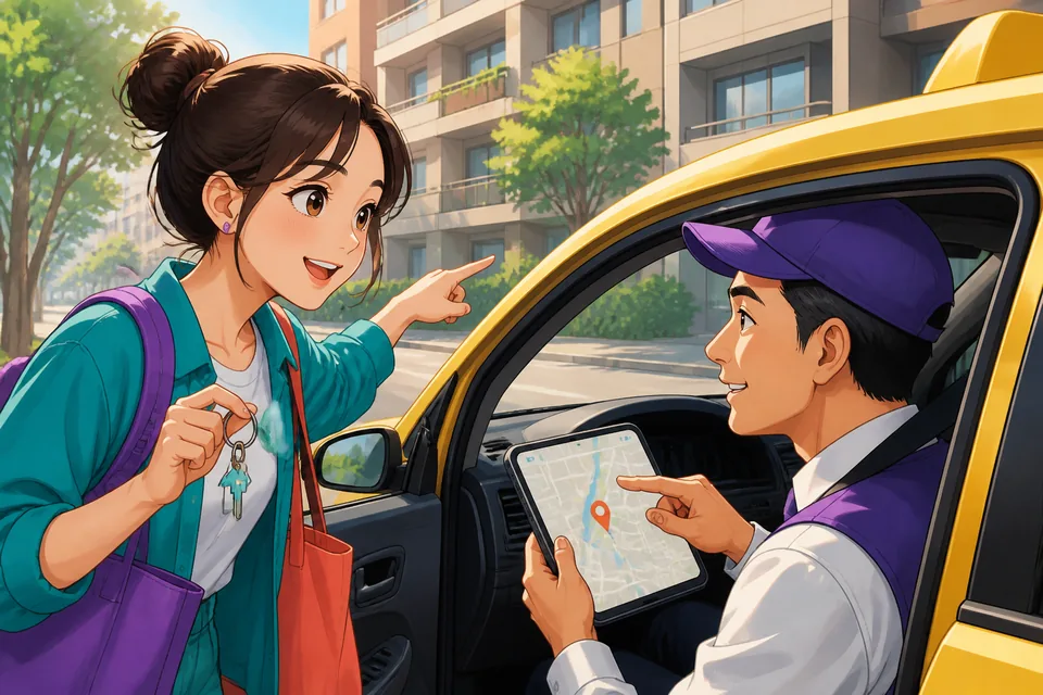 An urban corner with a café and a library where learners practice asking '你在哪儿？ (Nǐ zài nǎr?)' in Simplified Chinese.