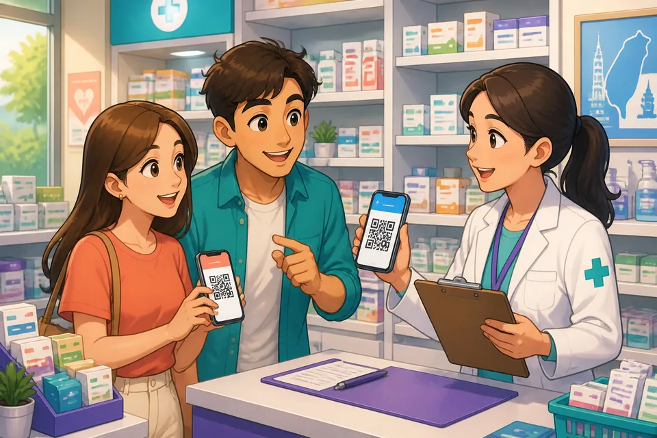 Two friends at a café using WeChat Pay, one scanning the other's QR code; the scene shows common Simplified Chinese payment phrases.