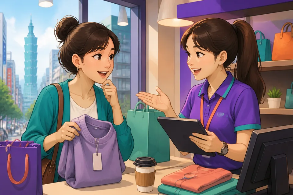 A shopper inspects a milk carton and asks about the 保质期 (expiration date) in Simplified Chinese at a supermarket.