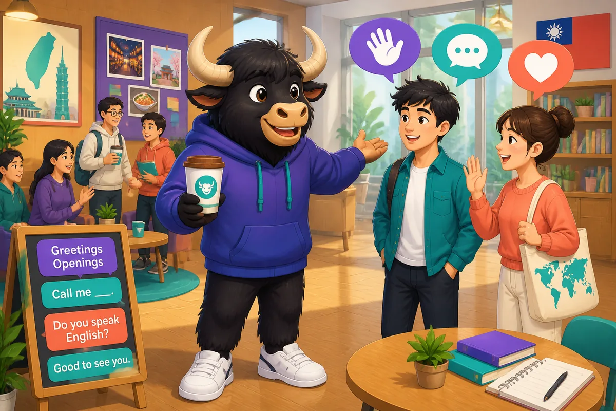 Two people greeting each other in Simplified Chinese, showing phrases like 嗨 and 见到你真高兴 — a friendly opening scene.