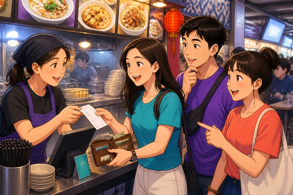 A cozy tea and coffee shop scene illustrating preference phrases in Simplified Chinese about choosing drinks and food.