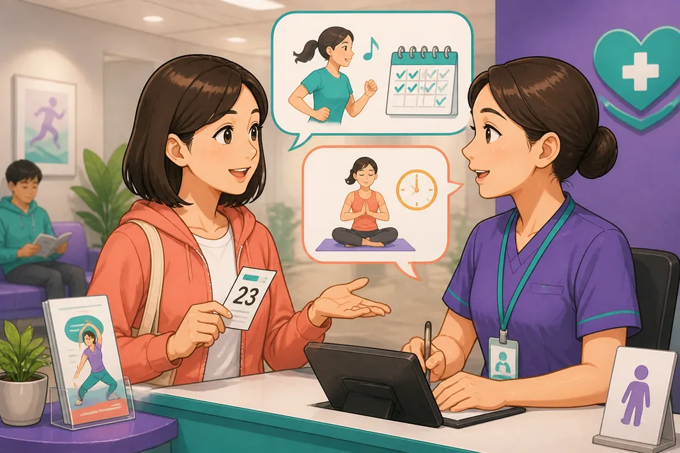 Anna and David talking about exercise and weekends in Simplified Chinese; the scene shows a relaxed daily routine conversation.