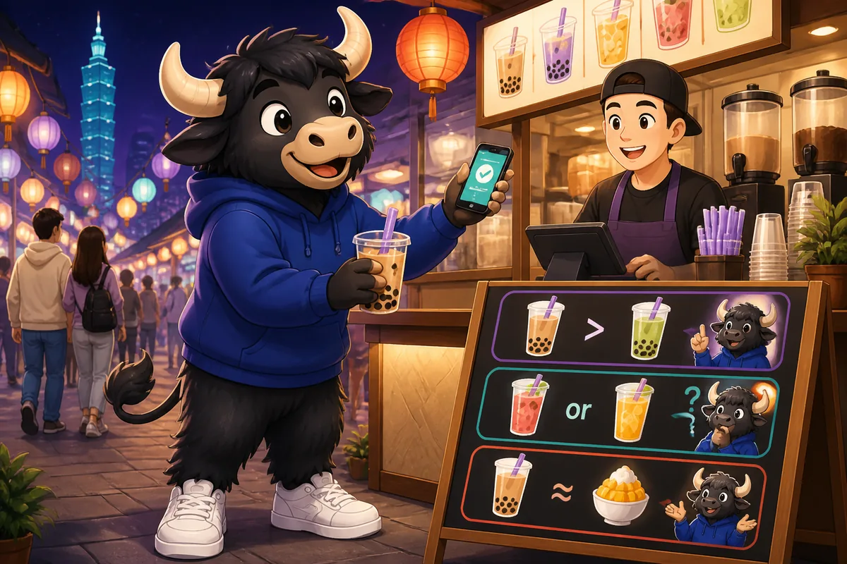 Two people comparing smartphones in Simplified Chinese: a lively scene about comparisons and choosing between options.