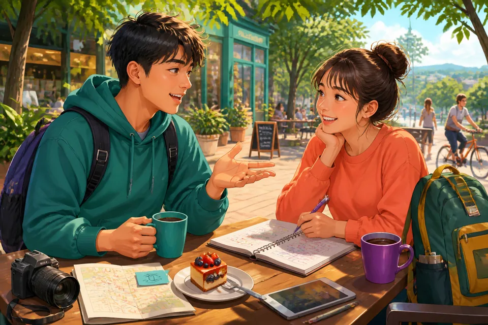 Anna and David chat about saving money, leaving time for exercise, and what they still need to decide — in Simplified Chinese.
