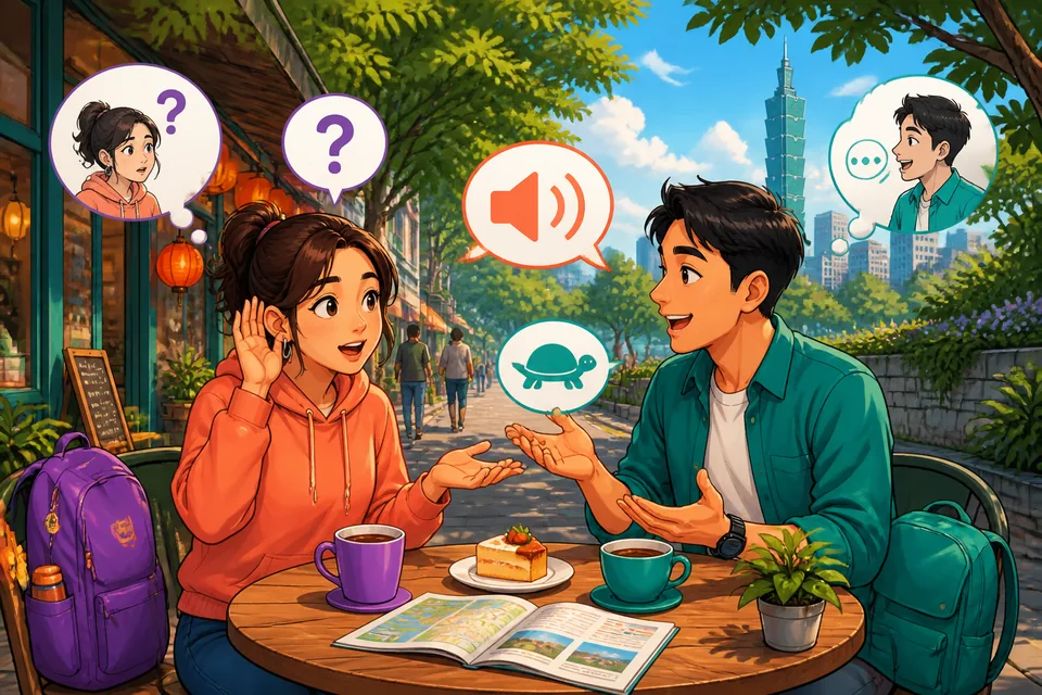 Two people talking in Simplified Chinese: one asks 请写下来 and the other repeats more slowly.