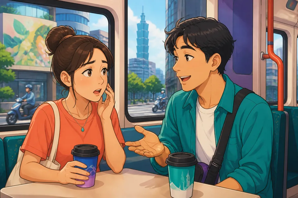 Close-up of a mini-conversation in Simplified Chinese with speech bubbles showing short reaction phrases.