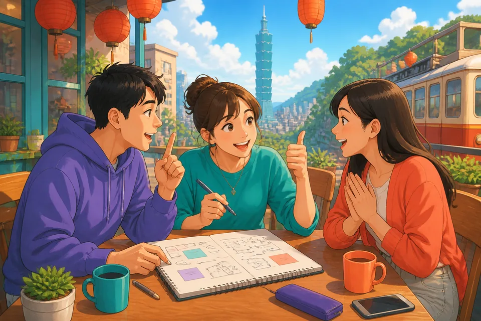 A casual park scene where two people suggest plans and quickly agree using Simplified Chinese agreement phrases.