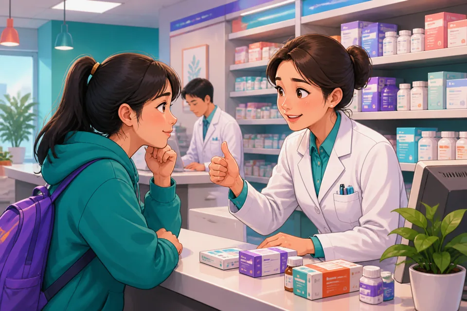 A student encouraging a friend before a presentation, showing Simplified Chinese encouragement phrases in everyday life.