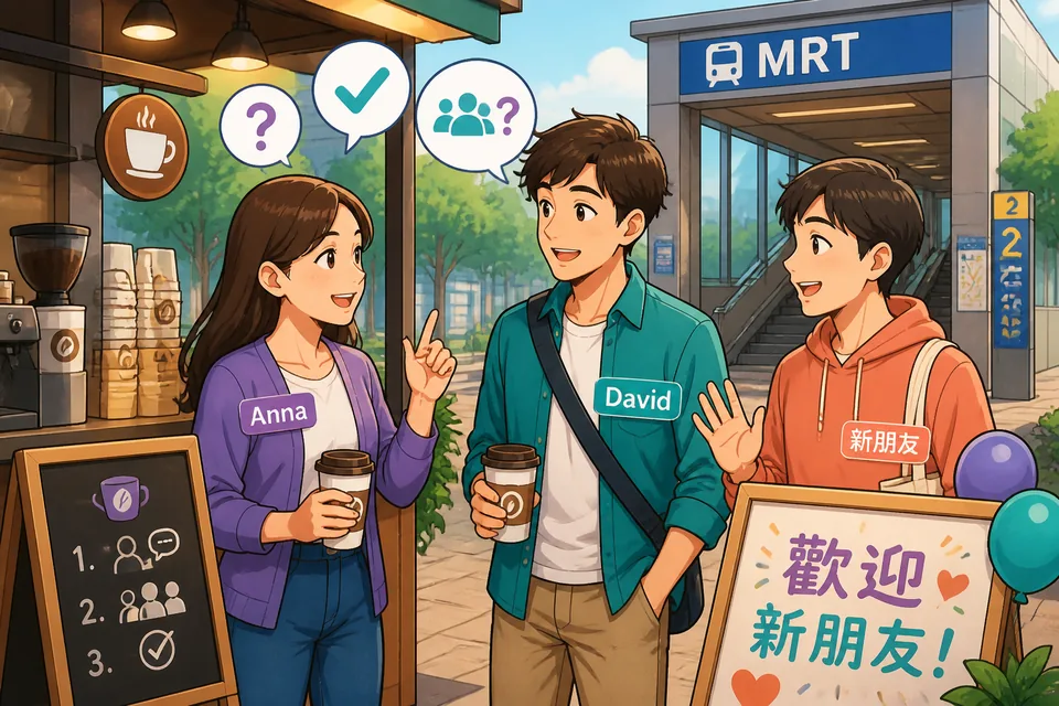 Anna smiling while explaining on a whiteboard and David nodding, with speech bubbles showing phrases such as 要我再说一遍吗？ and 你跟得上吗？ in Simplified Chinese.