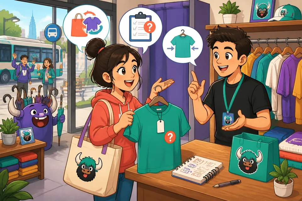 Two people speaking Spanish in a shop — a short dialogue about holding an item and whether it fits.