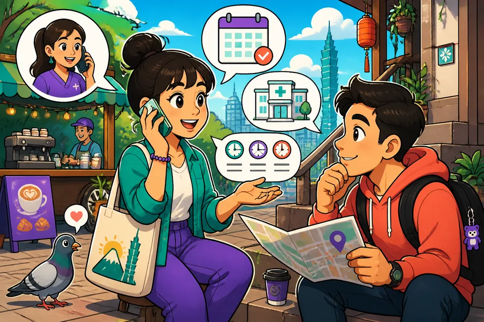 Two people on a short call arranging an appointment using polite, practical Spanish phrases.