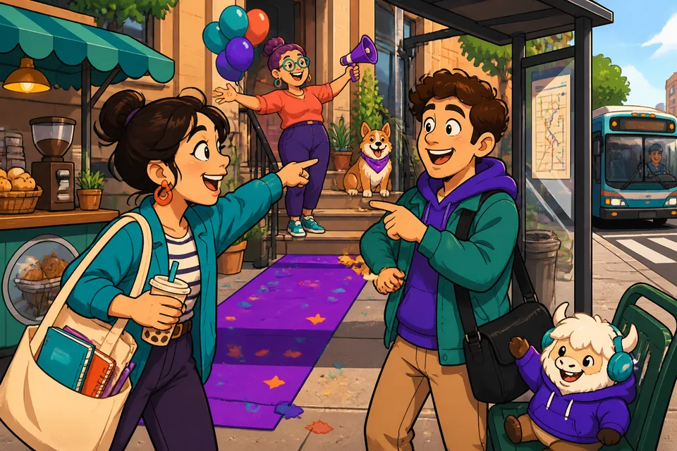 A short office scene showing a friendly approach: starting a conversation and asking if it’s a good time to talk.