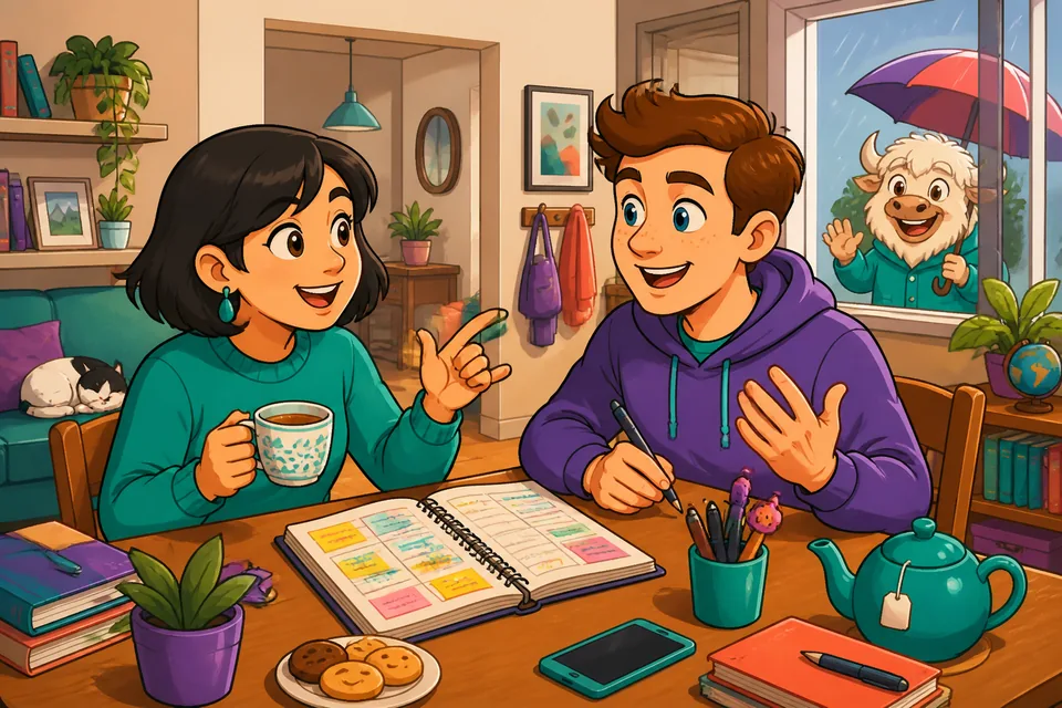 A friendly classroom scene showing a student raising a hand to ask permission. Focus: Spanish classroom language for A2 learners.