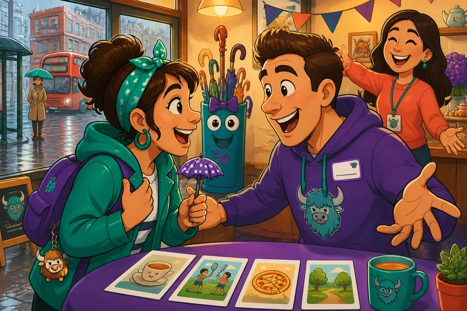 A casual scene of people checking calendars and choosing a time and place in Spanish.