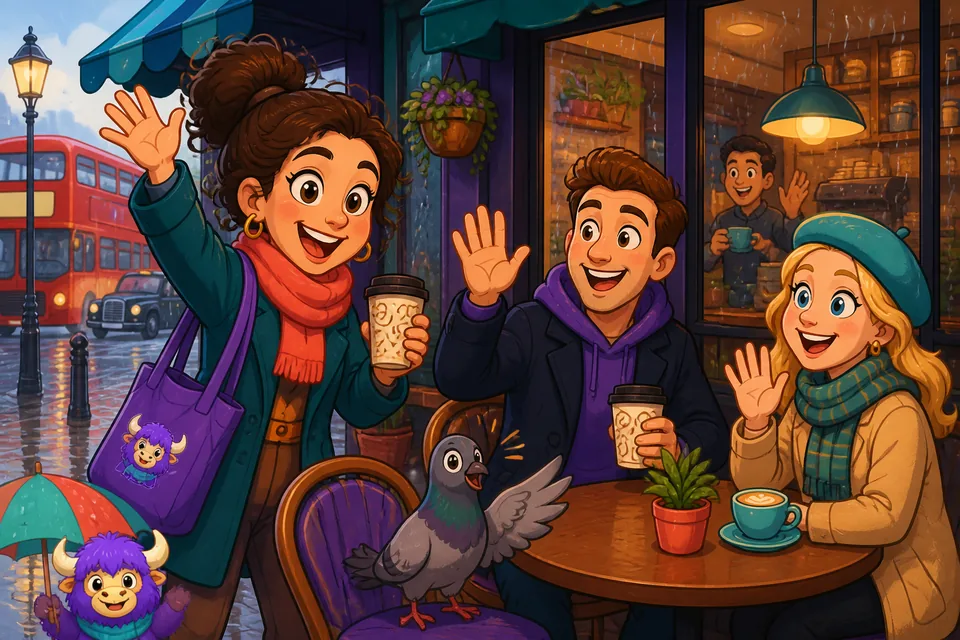 A street meet-up where people ask '¿Qué tal?' and '¿Qué onda?' — practice common check-ins.