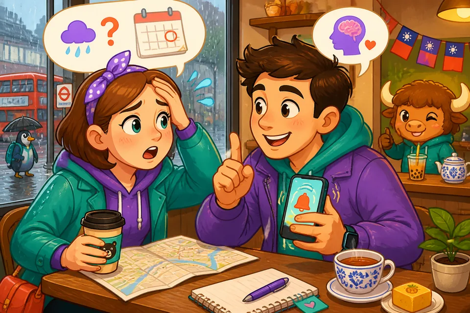 Anna and David use everyday Spanish phrases to say they forgot and to ask for reminders.