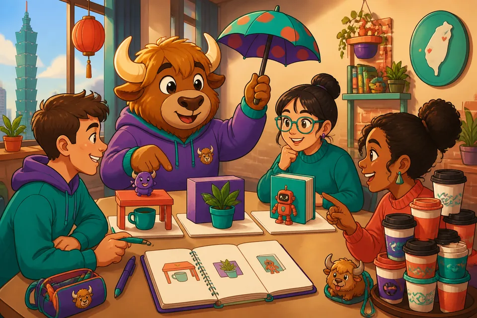 Illustration showing a student pointing to objects (table, chair, door) while practicing Spanish location words.
