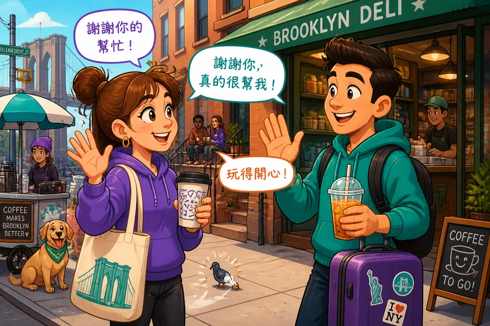Anna and David say short farewell phrases in Spanish before one of them travels — conversational goodbye practice.