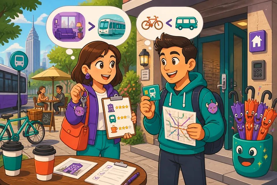 Two people comparing devices and food using Spanish comparison frames.
