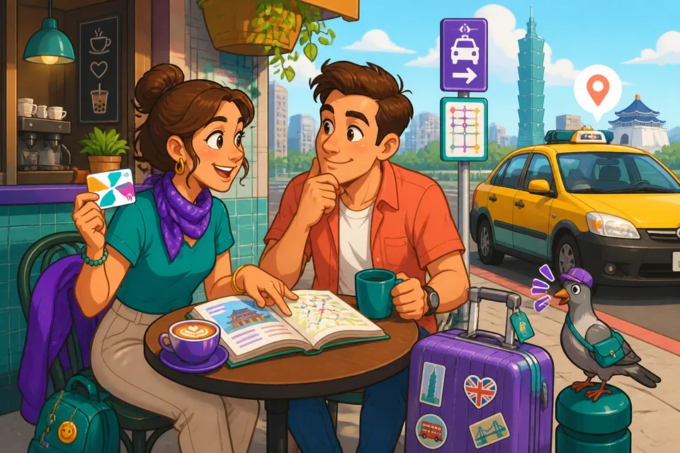 Two people in a cafe using short polite Spanish phrases to interact.