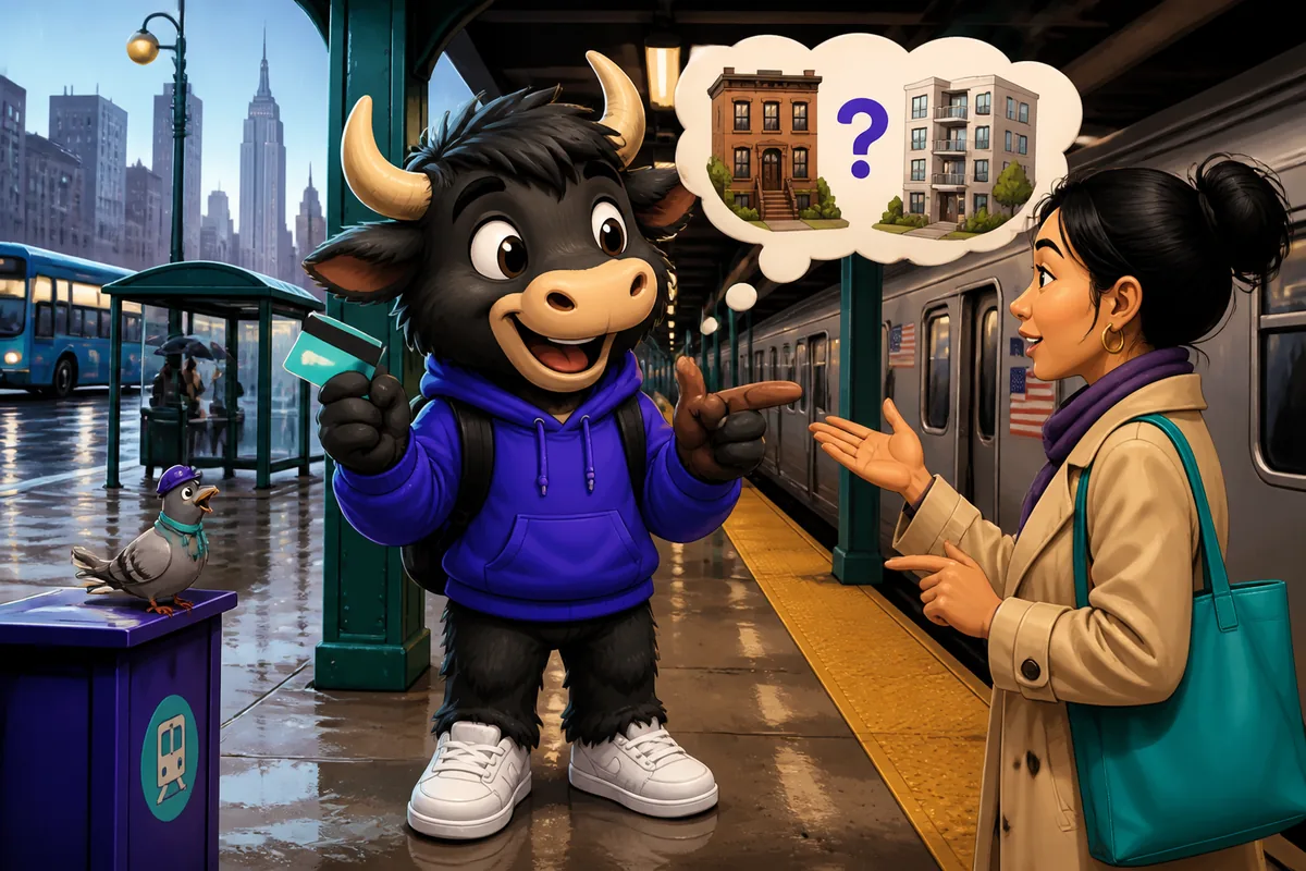 A learner practicing Spanish phrases about home and living situations; friendly scene about apartments and houses.